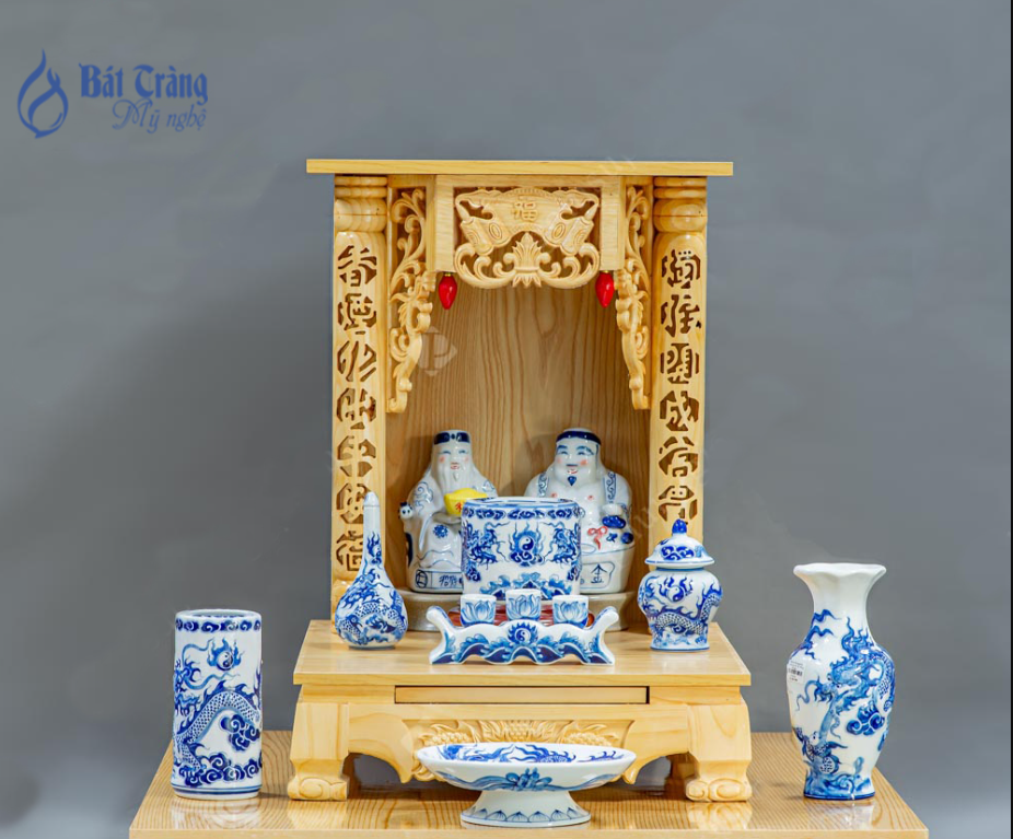 Bộ Bàn Thờ Thần Tài Mái Bằng Đồ Thờ Trắng Rồng
